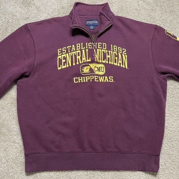 Vtg Central Michigan Chips JanSport Quarter Zip Pull Over Sweater Extra Large - Picture 2 of 10